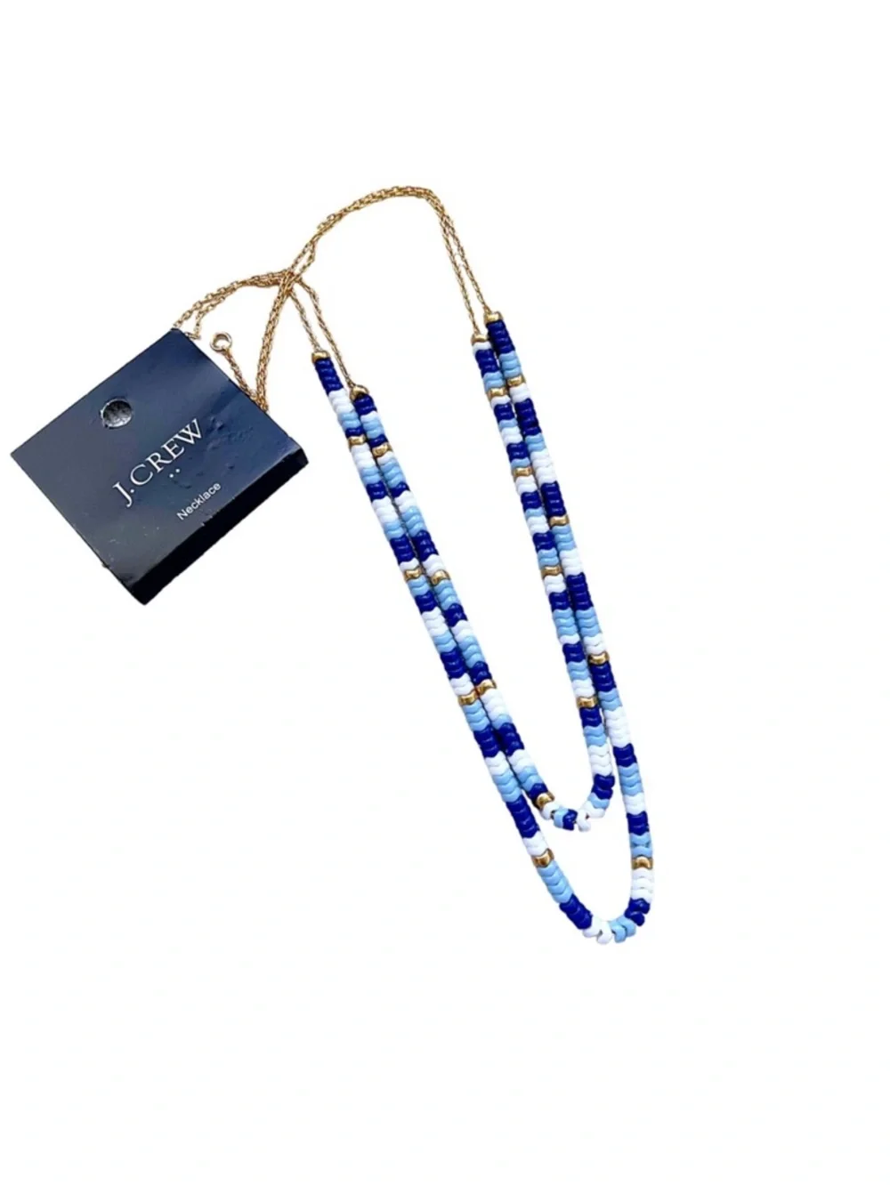 J. Crew Blue white and Gold Color Block Chevron 2 Layer Necklace